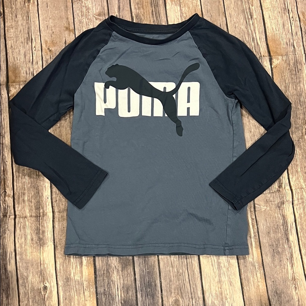 Puma Boys Size S (8) Blue Logo Long Sleeve Shirt